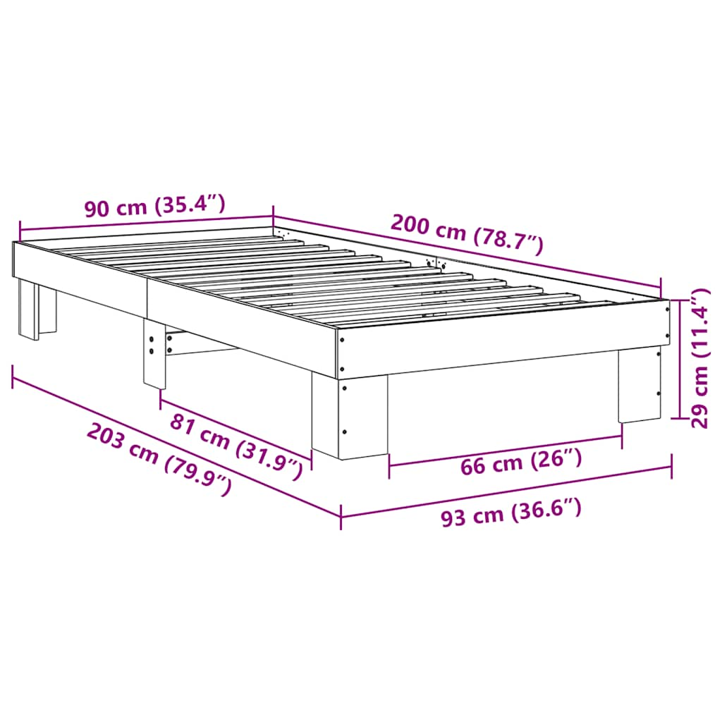 vidaXL Estructura de cama sin colchón 90x200 cm madera maciza roble