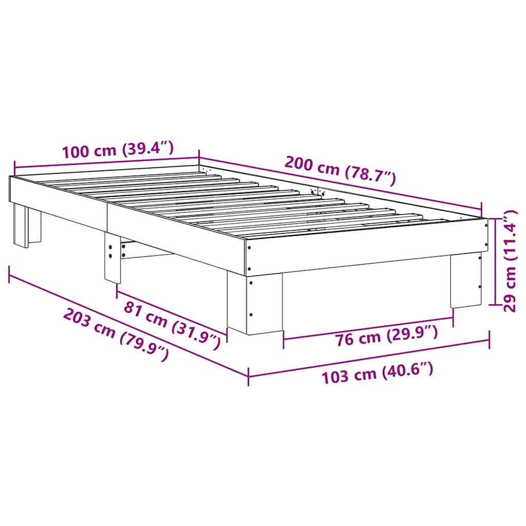 vidaXL Estructura de cama sin colchón 100x200 cm madera maciza roble