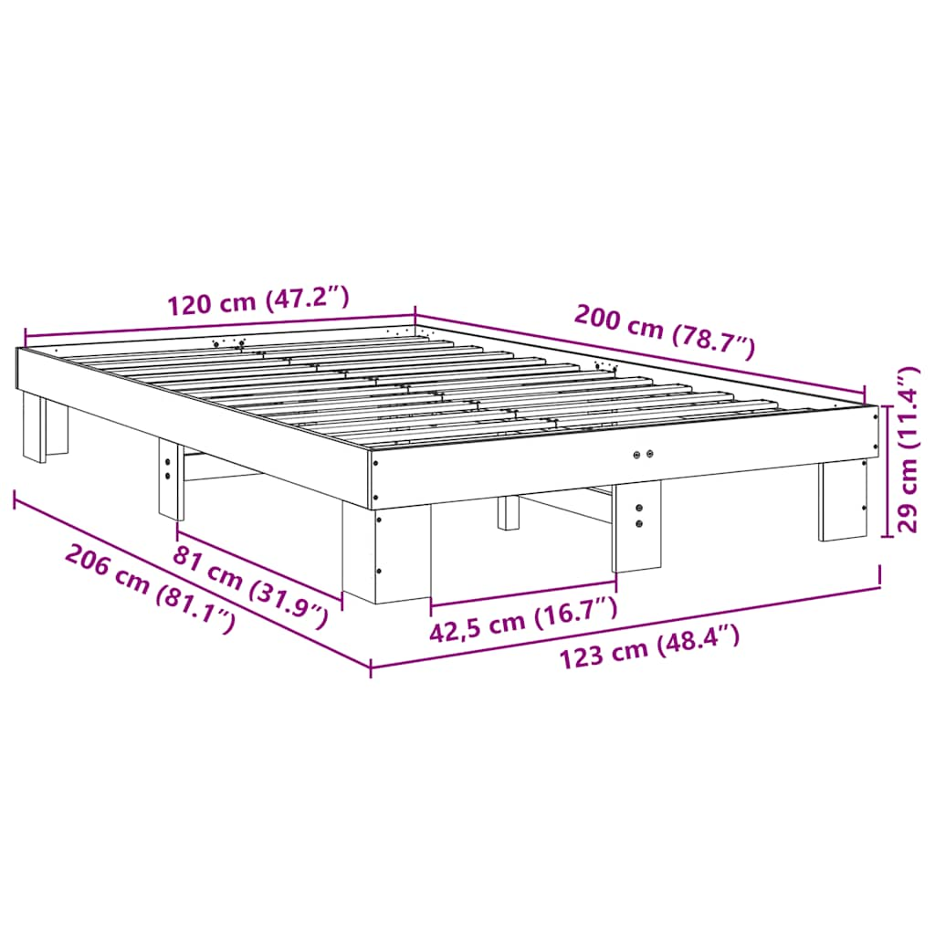 vidaXL Estructura de cama sin colchón 120x200 cm madera maciza roble