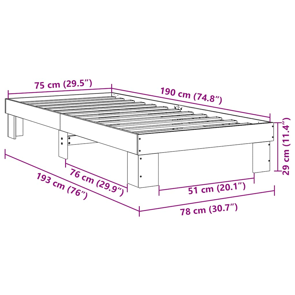 vidaXL Estructura de cama sin colchón 75x190 cm madera maciza roble