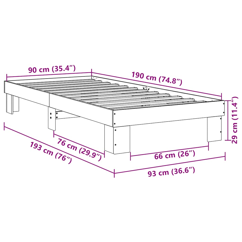 vidaXL Estructura de cama sin colchón 90x190 cm madera maciza roble