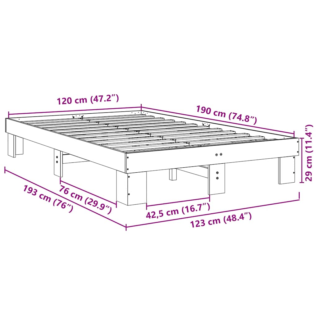 vidaXL Estructura de cama sin colchón 120x190 cm madera maciza roble