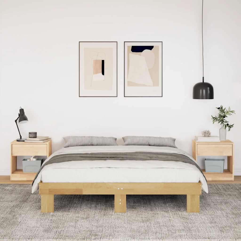 vidaXL Estructura de cama sin colchón 135x190 cm madera maciza roble