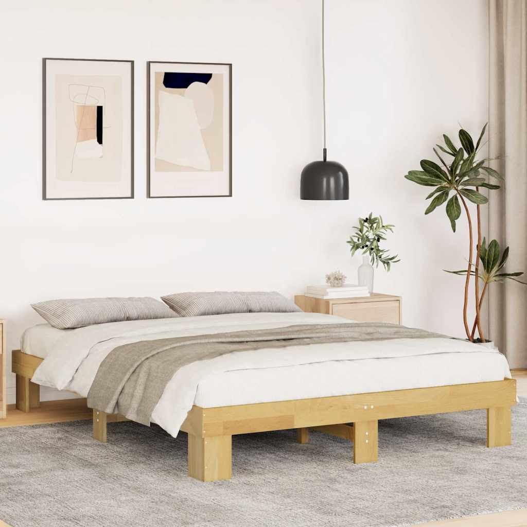 vidaXL Estructura de cama sin colchón 135x190 cm madera maciza roble