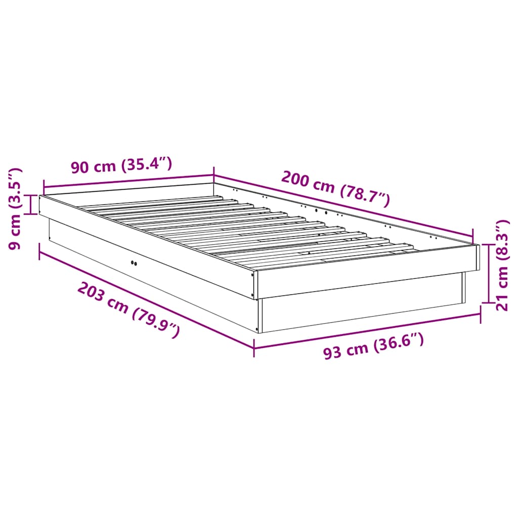 vidaXL Estructura de cama sin colchón 90x190 cm madera maciza roble