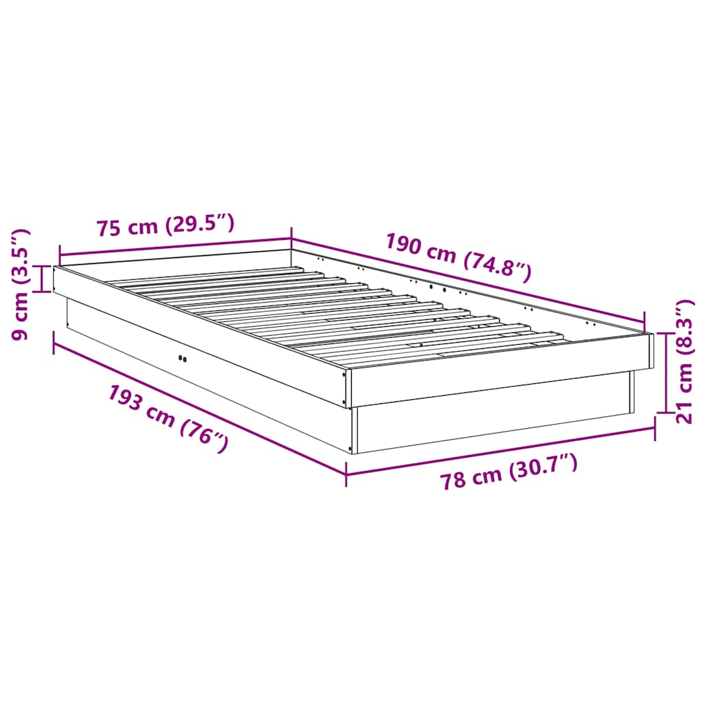 vidaXL Estructura de cama sin colchón 75x190 cm madera maciza roble