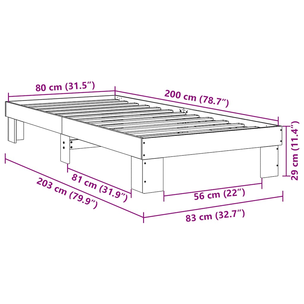 vidaXL Estructura de cama sin colchón 80x200 cm madera maciza roble