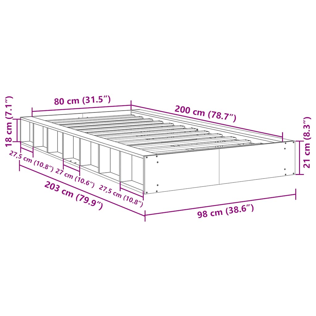 vidaXL Estructura de cama sin colchón 80x200 cm madera maciza roble