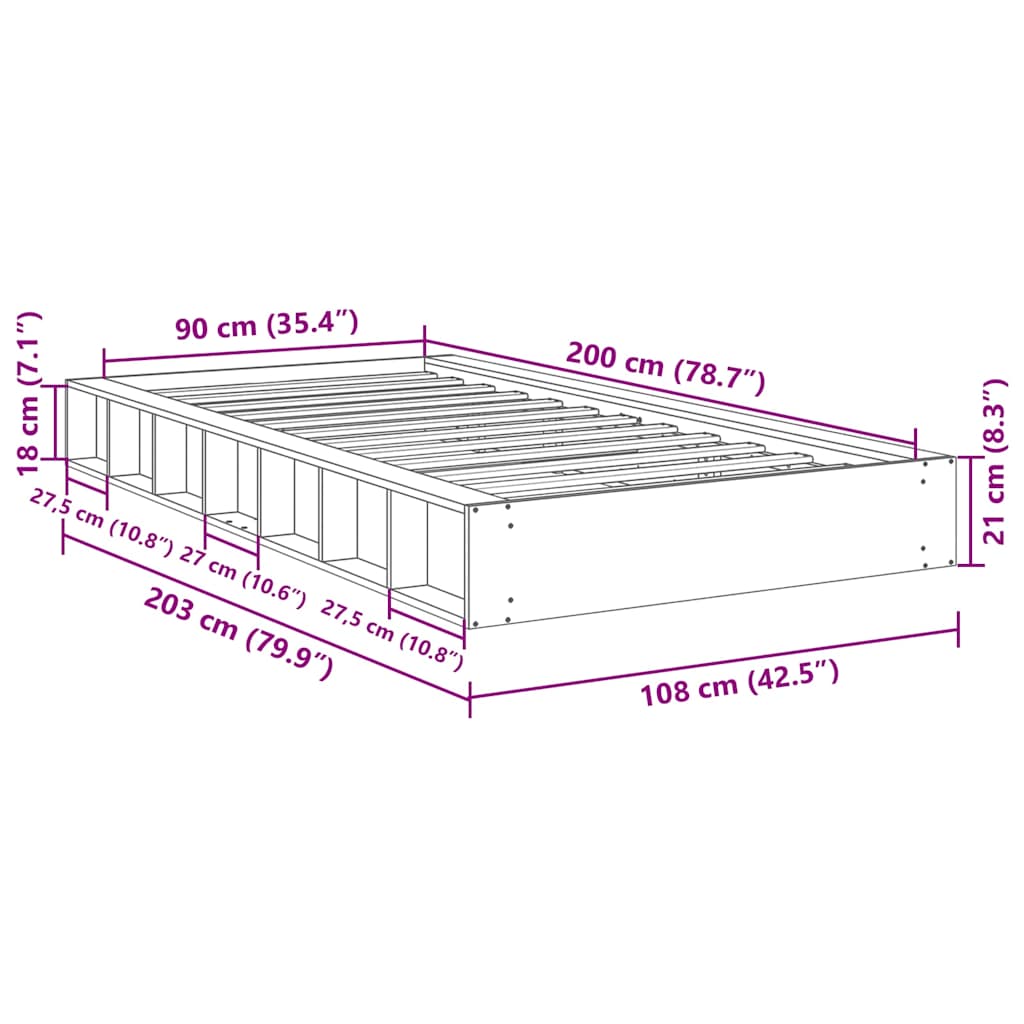 vidaXL Estructura de cama sin colchón 90x200 cm madera maciza roble