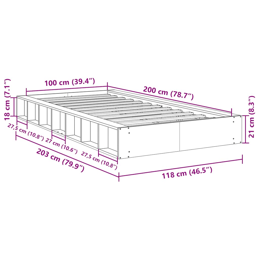 vidaXL Estructura de cama sin colchón 100x200 cm madera maciza roble