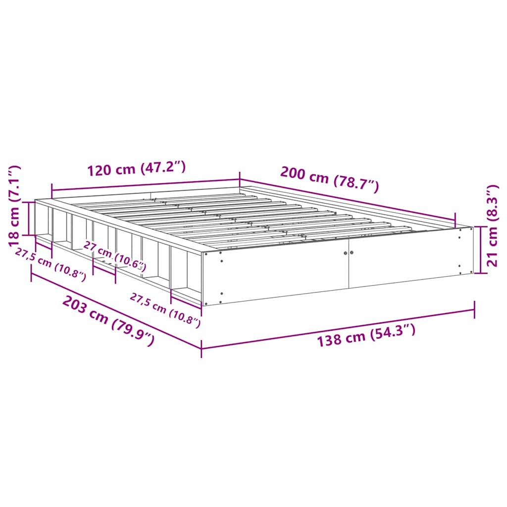 vidaXL Estructura de cama sin colchón 120x200 cm madera maciza roble