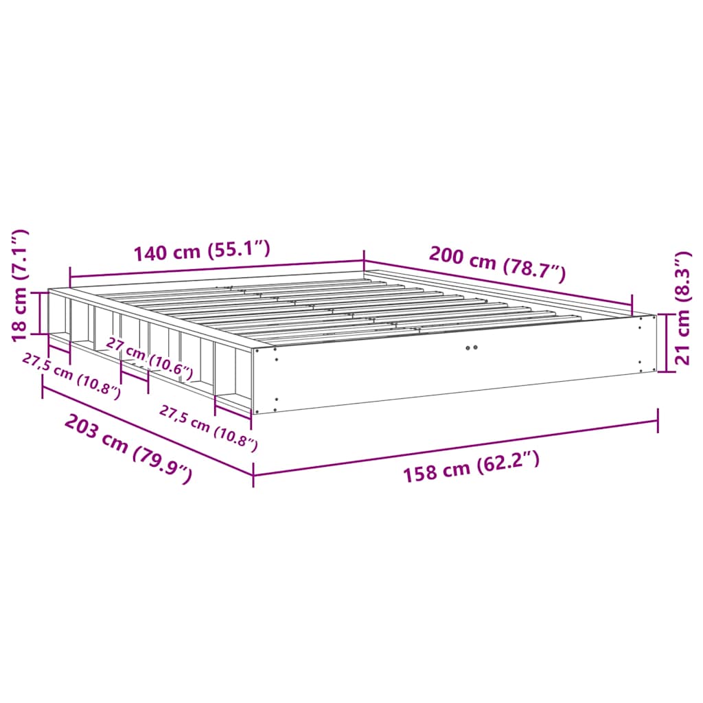 vidaXL Estructura de cama sin colchón 140x200 cm madera maciza roble