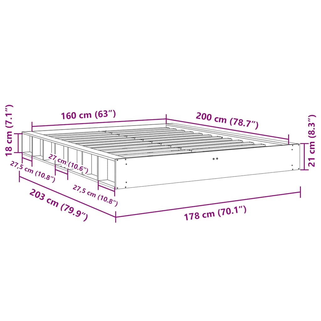 vidaXL Estructura de cama sin colchón 160x200 cm madera maciza roble