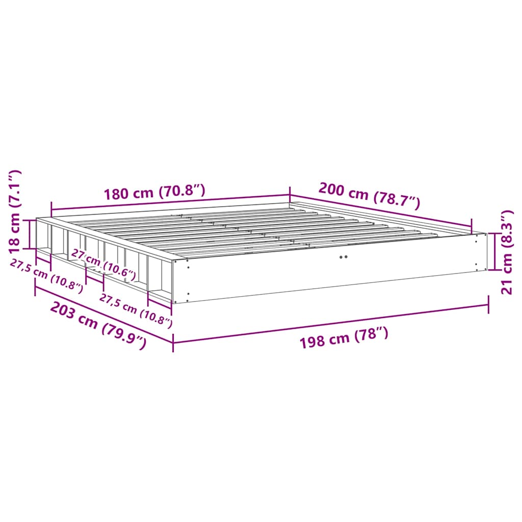 vidaXL Estructura de cama sin colchón 180x200 cm madera maciza roble