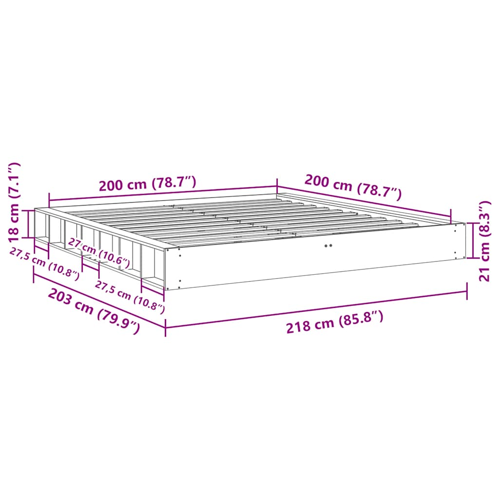 vidaXL Estructura de cama sin colchón 200x200 cm madera maciza roble