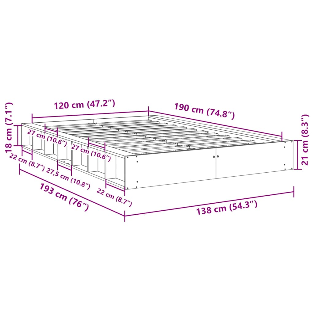 vidaXL Estructura de cama sin colchón 120x190 cm madera maciza roble