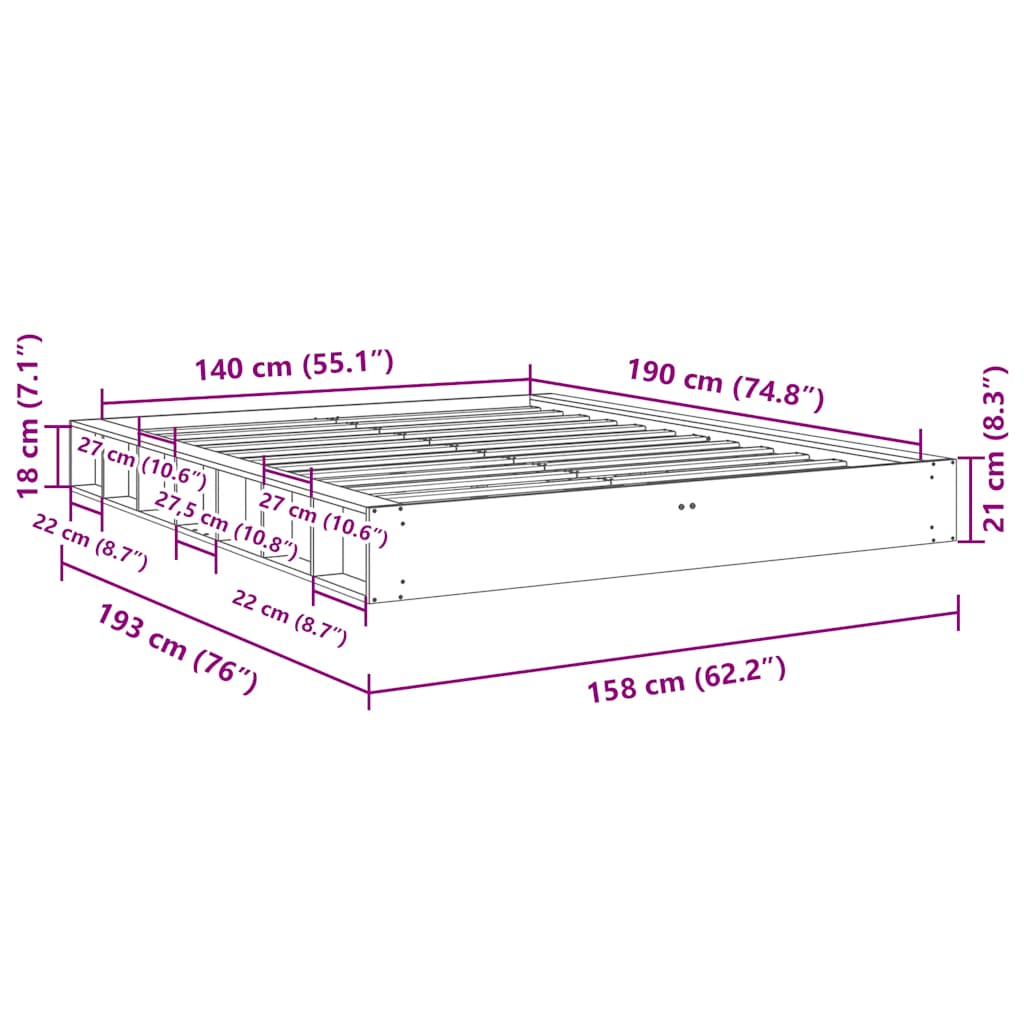 vidaXL Estructura de cama sin colchón 140x190 cm madera maciza roble