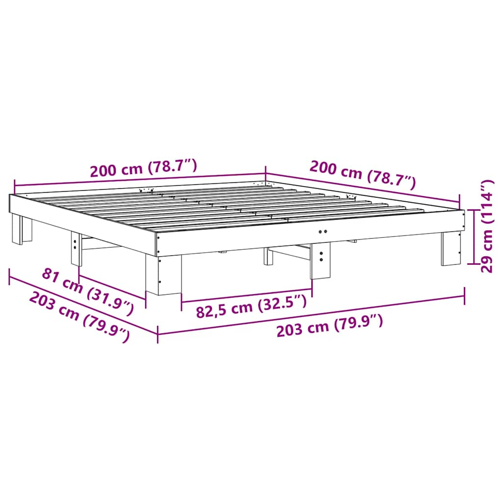 vidaXL Estructura de cama sin colchón 200x200 cm madera maciza roble