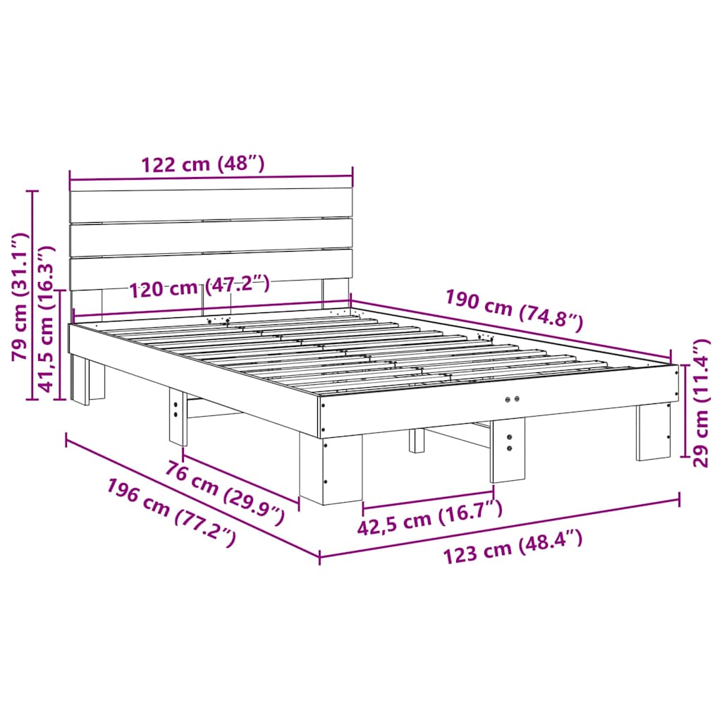 vidaXL Estructura de cama con cabecero sin colchón 120x190 cm