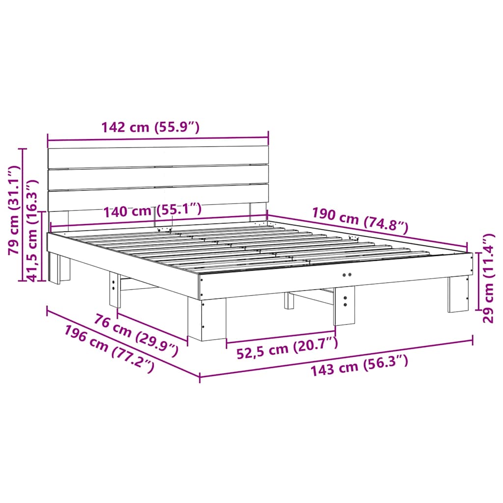 vidaXL Estructura de cama con cabecero sin colchón 140x190 cm