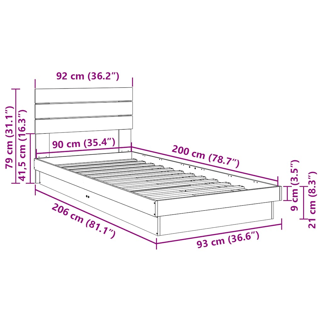 vidaXL Estructura de cama con cabecero sin colchón 90x200 cm