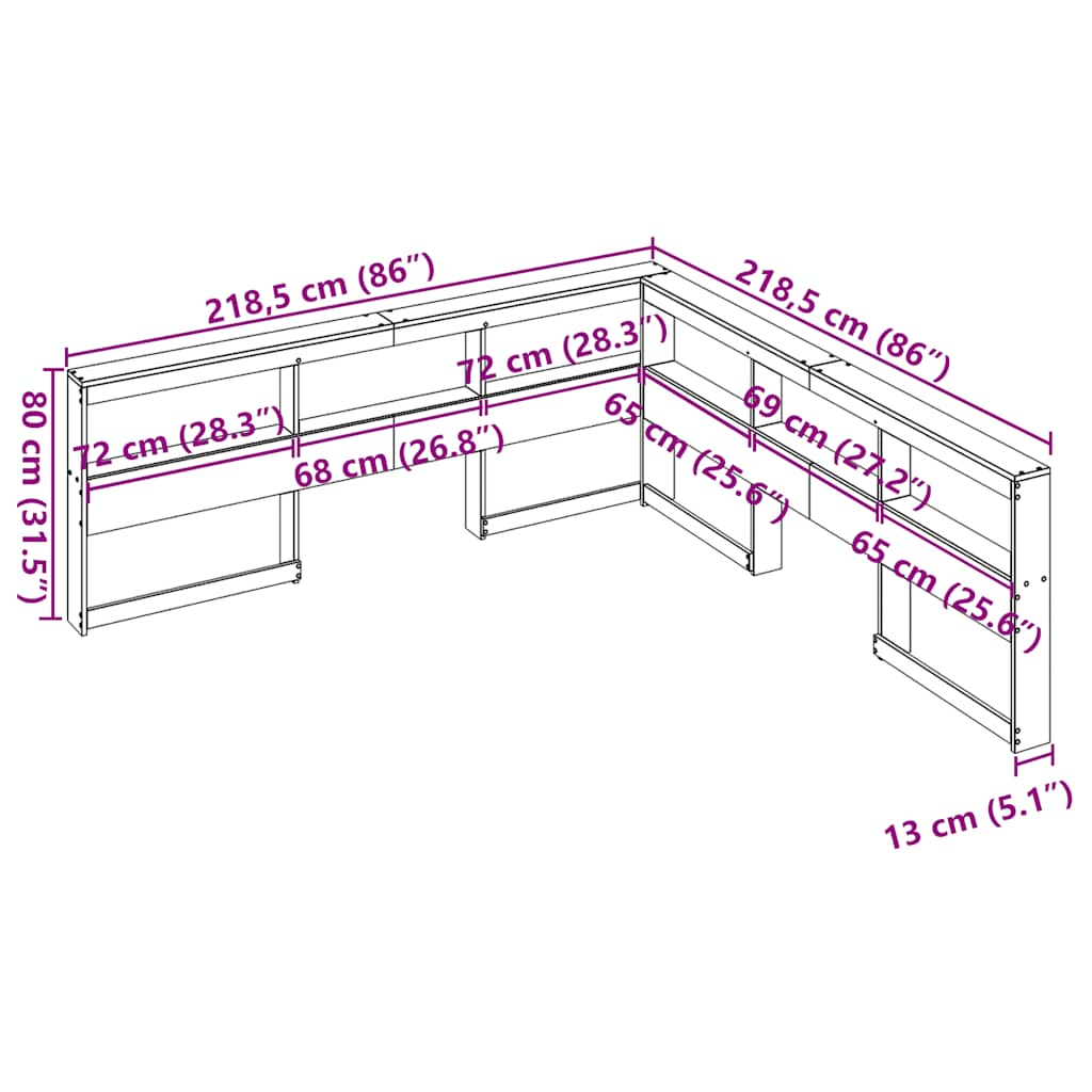 vidaXL Cabecero librería en forma de L madera maciza de pino 200 cm