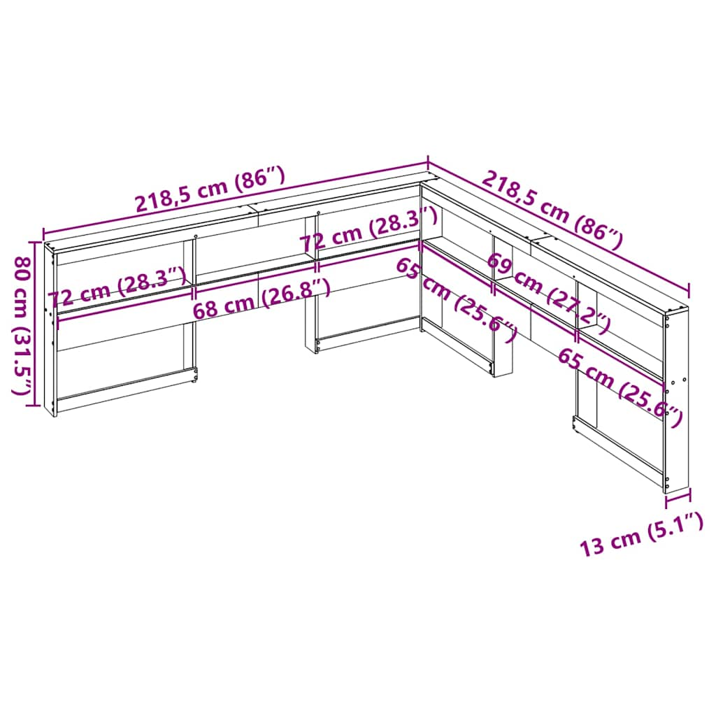 vidaXL Cabecero librería en forma de L madera maciza pino blanco 200cm