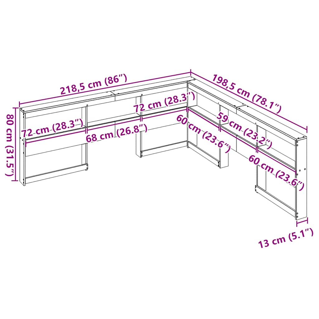 vidaXL Cabecero librería en forma de L madera maciza de pino 180 cm