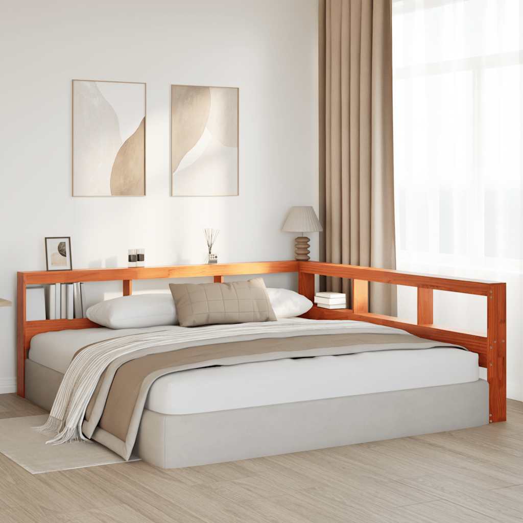 vidaXL Cabecero cama estantería forma L marrón encerado 180 cm