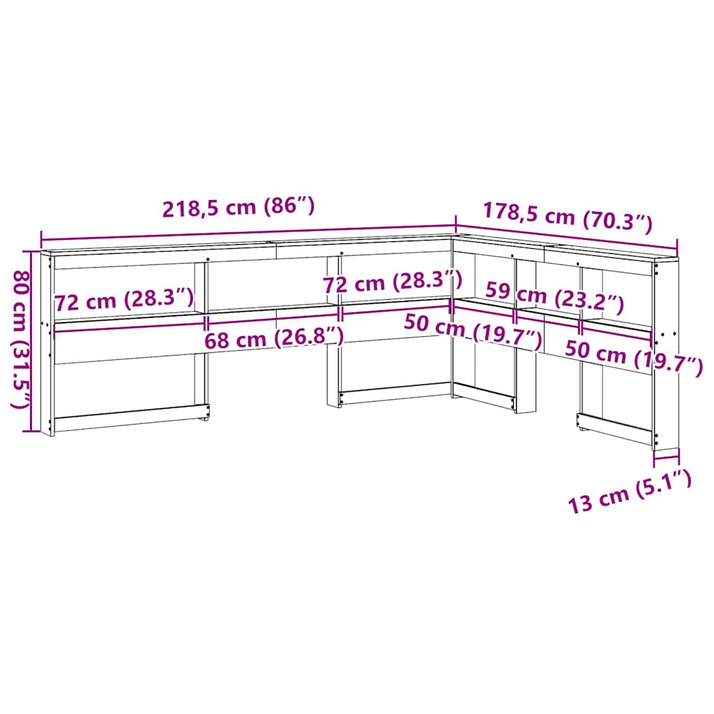 vidaXL Cabecero librería en forma de L madera maciza de pino 160 cm