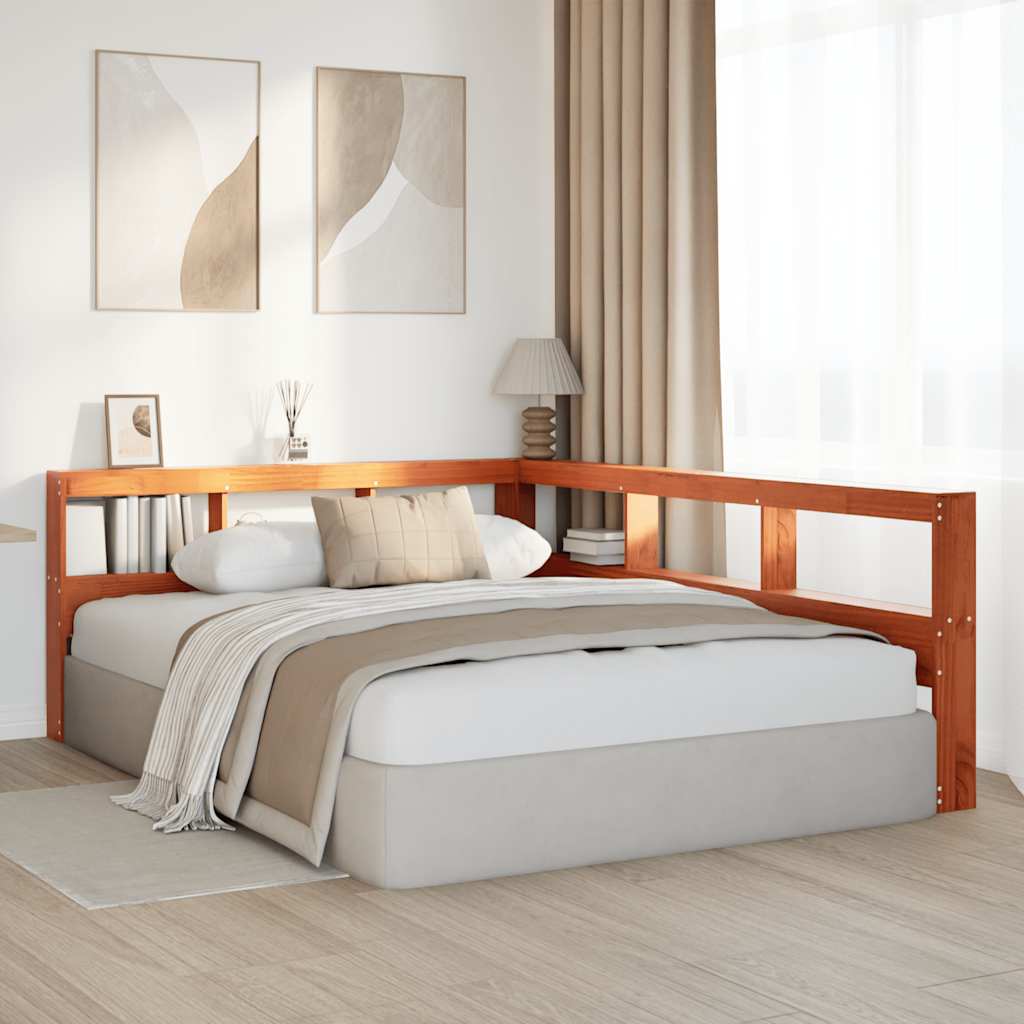 vidaXL Cabecero cama estantería forma L marrón encerado 160 cm