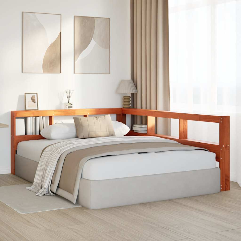 vidaXL Cabecero cama estantería forma L marrón encerado 140 cm