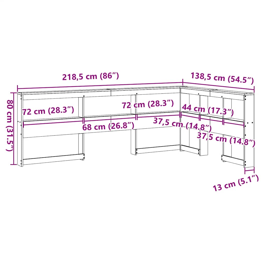 vidaXL Cabecero librería en forma de L madera maciza de pino 120 cm