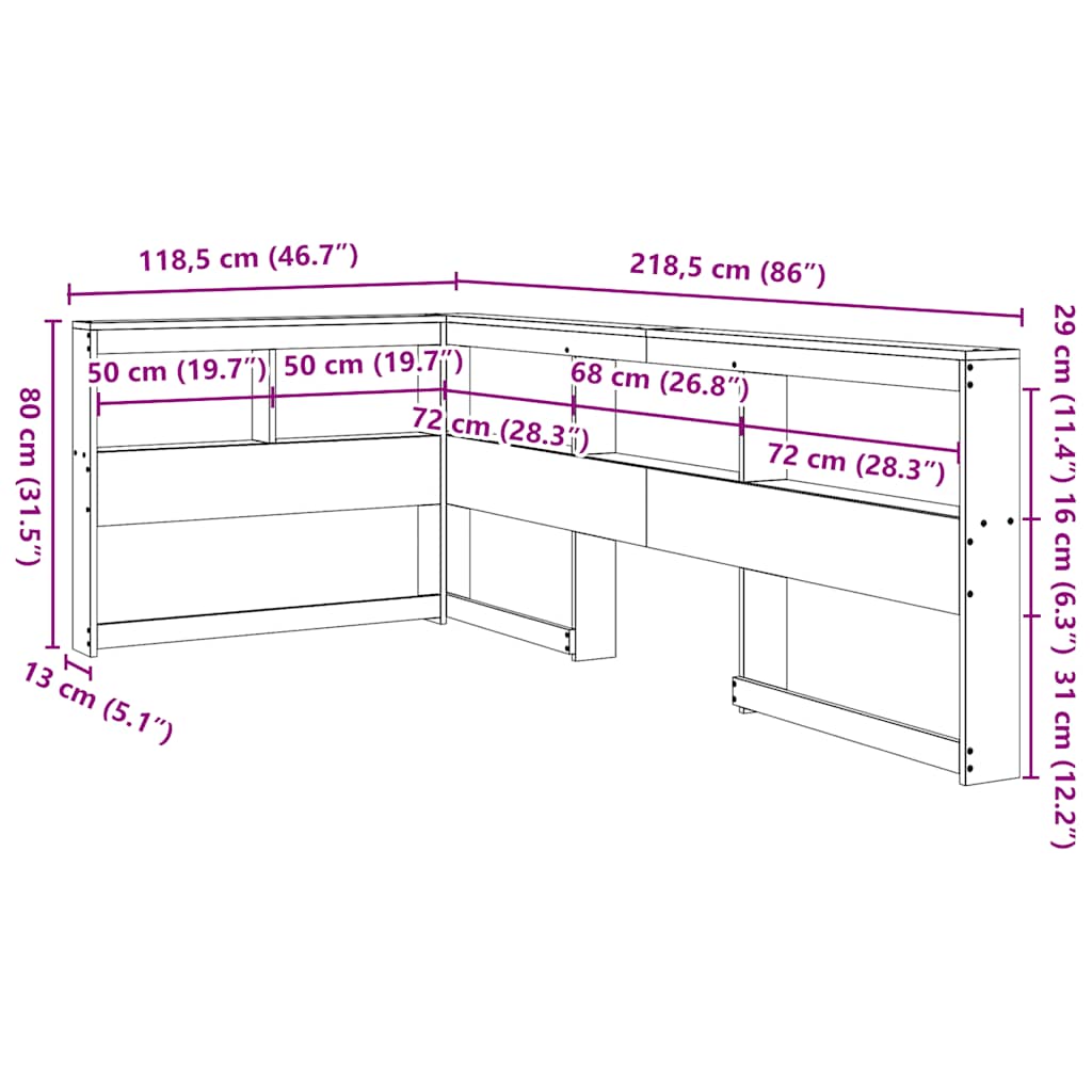 vidaXL Cabecero librería en forma de L madera maciza de pino 100 cm