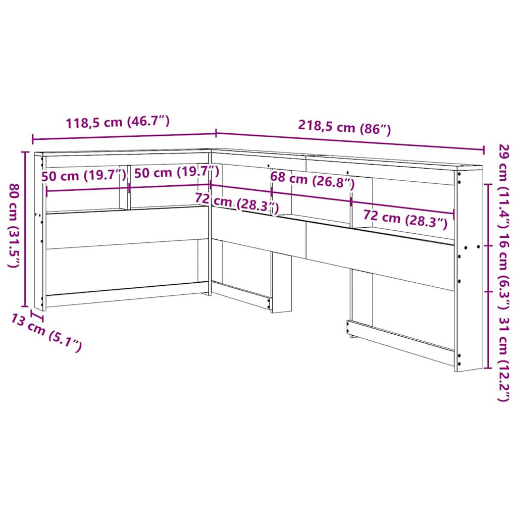 vidaXL Cabecero cama estantería forma L marrón encerado 100 cm