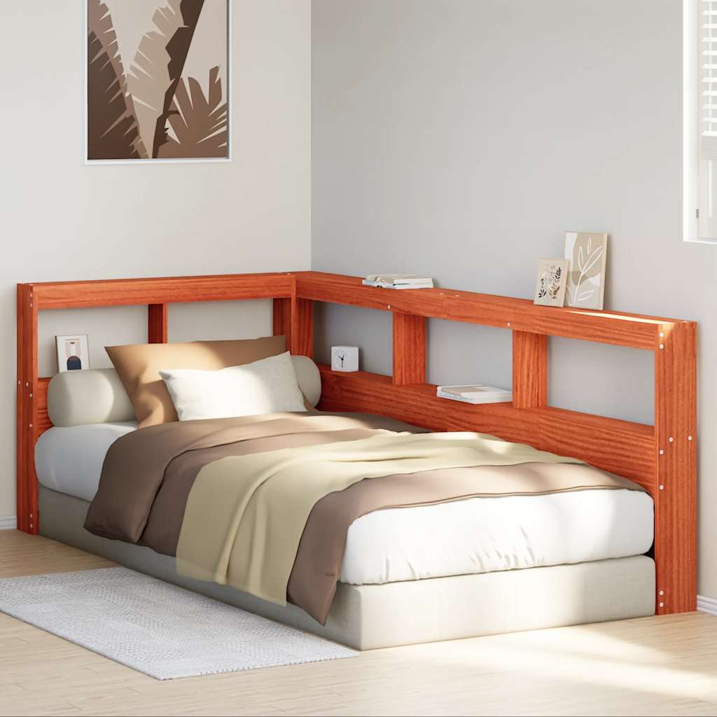 vidaXL Cabecero cama estantería forma L marrón encerado 90 cm