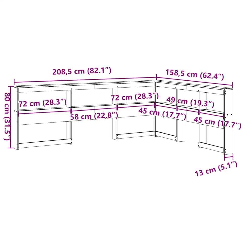 vidaXL Cabecero librería en forma L madera maciza pino blanco 40 cm