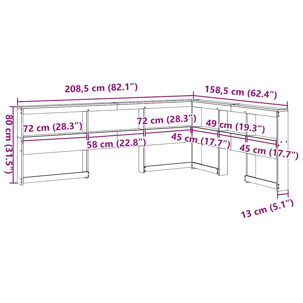 vidaXL Cabecero cama estantería forma L marrón encerado 140 cm