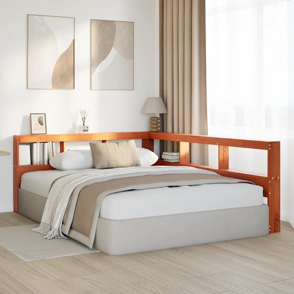 vidaXL Cabecero cama estantería forma L marrón encerado 135 cm