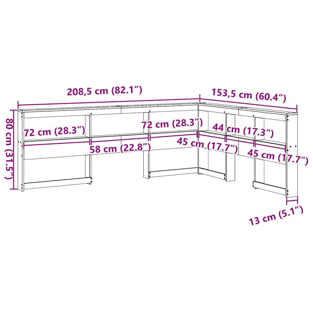 vidaXL Cabecero cama estantería forma L marrón encerado 135 cm