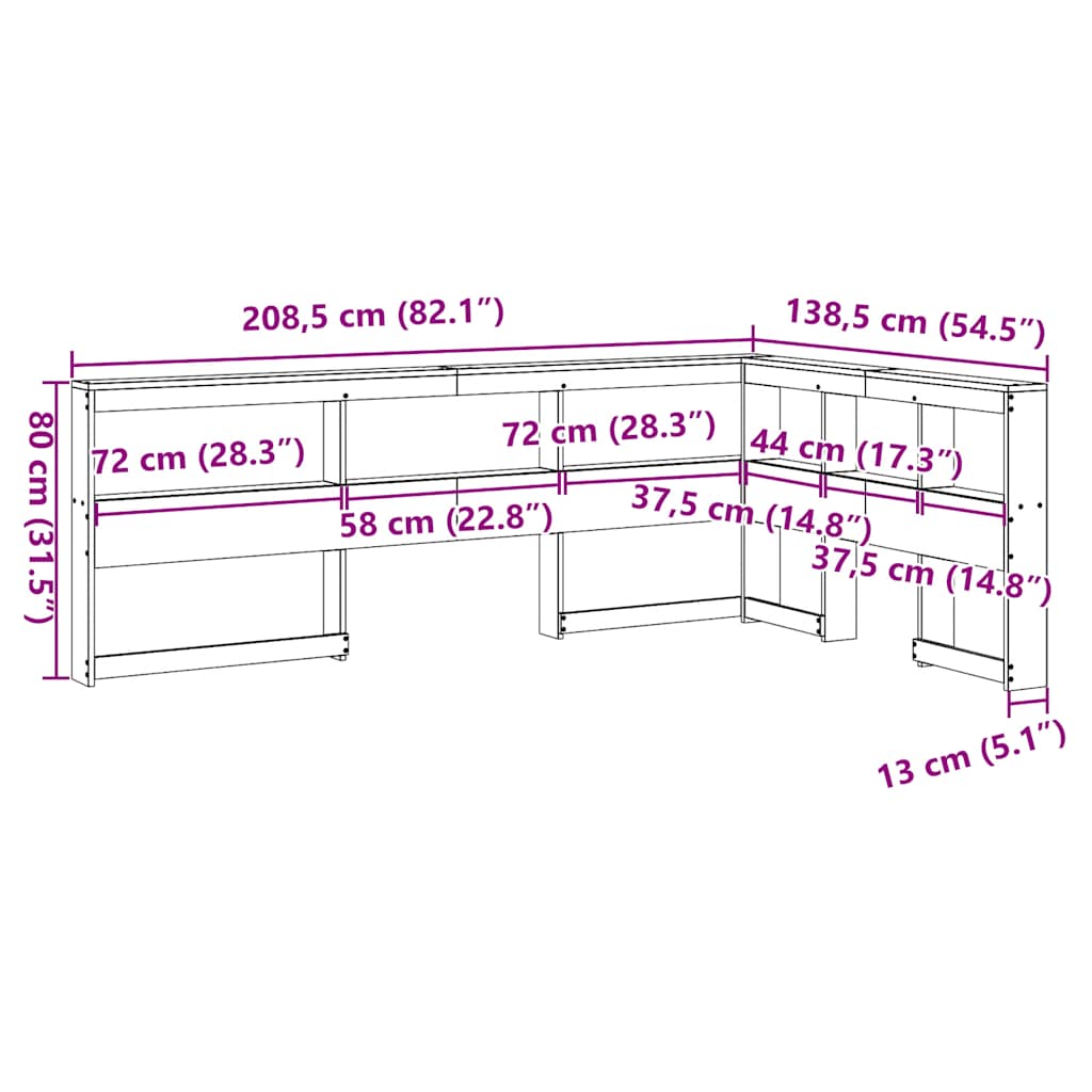 vidaXL Cabecero librería en forma de L madera maciza de pino 120 cm