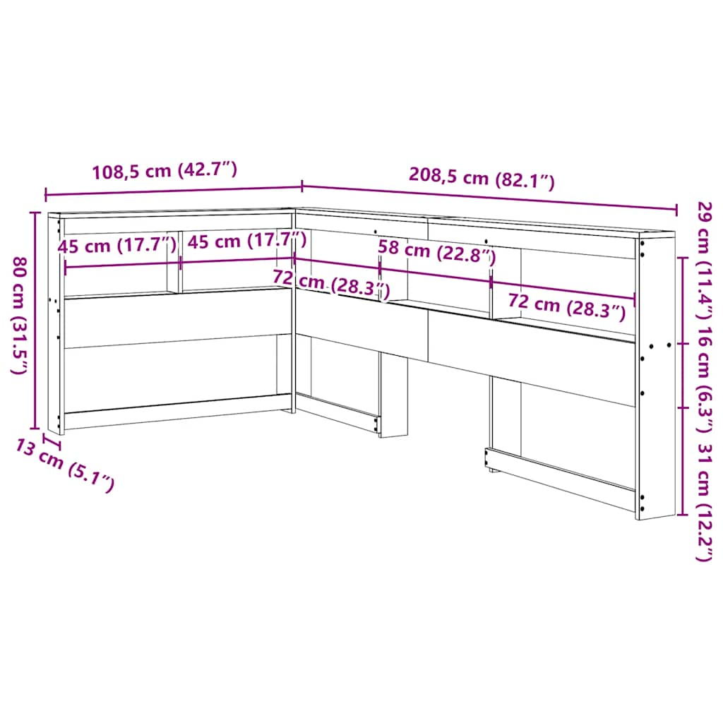 vidaXL Cabecero cama estantería forma L marrón encerado 90 cm