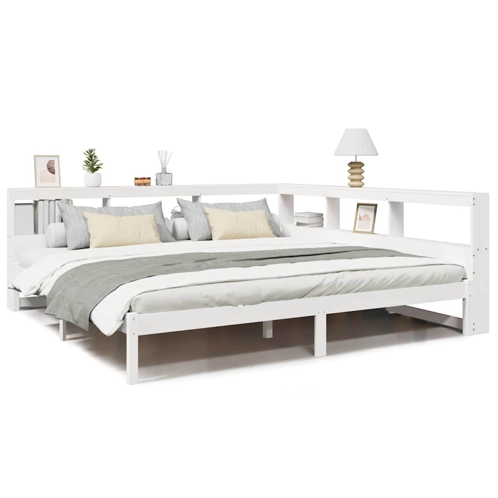 vidaXL Cama con estantería sin colchón madera maciza blanca 200x200 cm