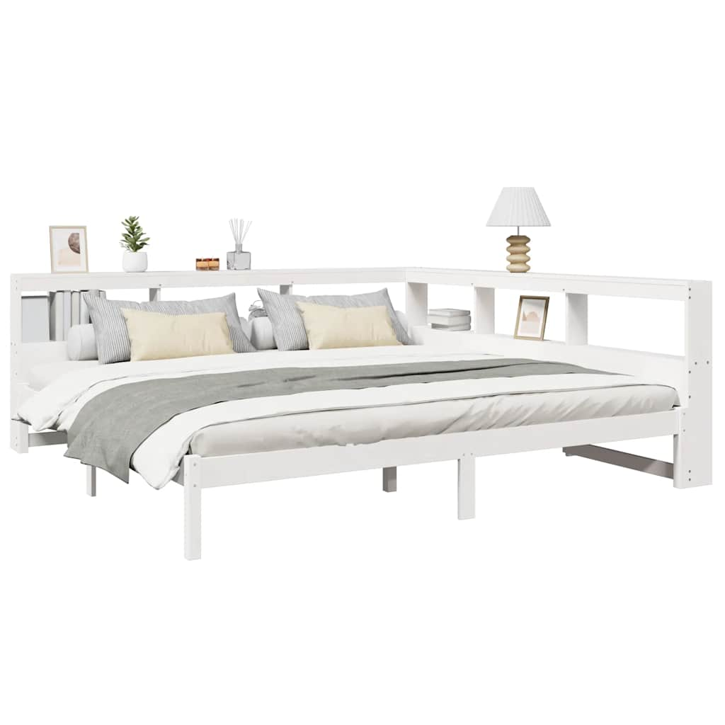 vidaXL Cama con estantería sin colchón madera maciza blanca 200x200 cm