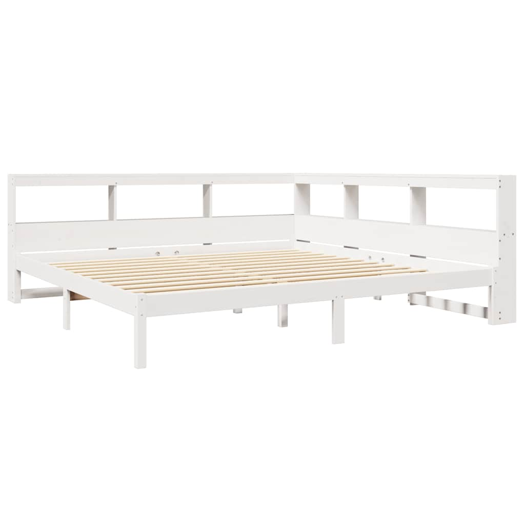 vidaXL Cama con estantería sin colchón madera maciza blanca 200x200 cm