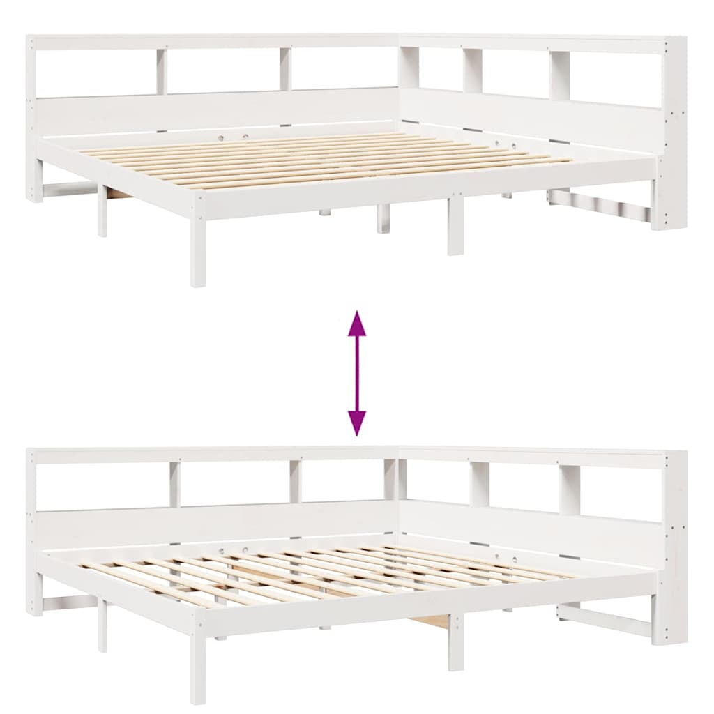 vidaXL Cama con estantería sin colchón madera maciza blanca 200x200 cm