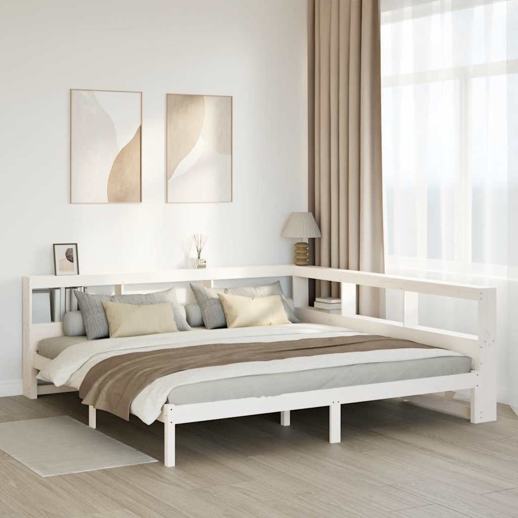 vidaXL Cama con estantería sin colchón madera maciza blanca 200x200 cm