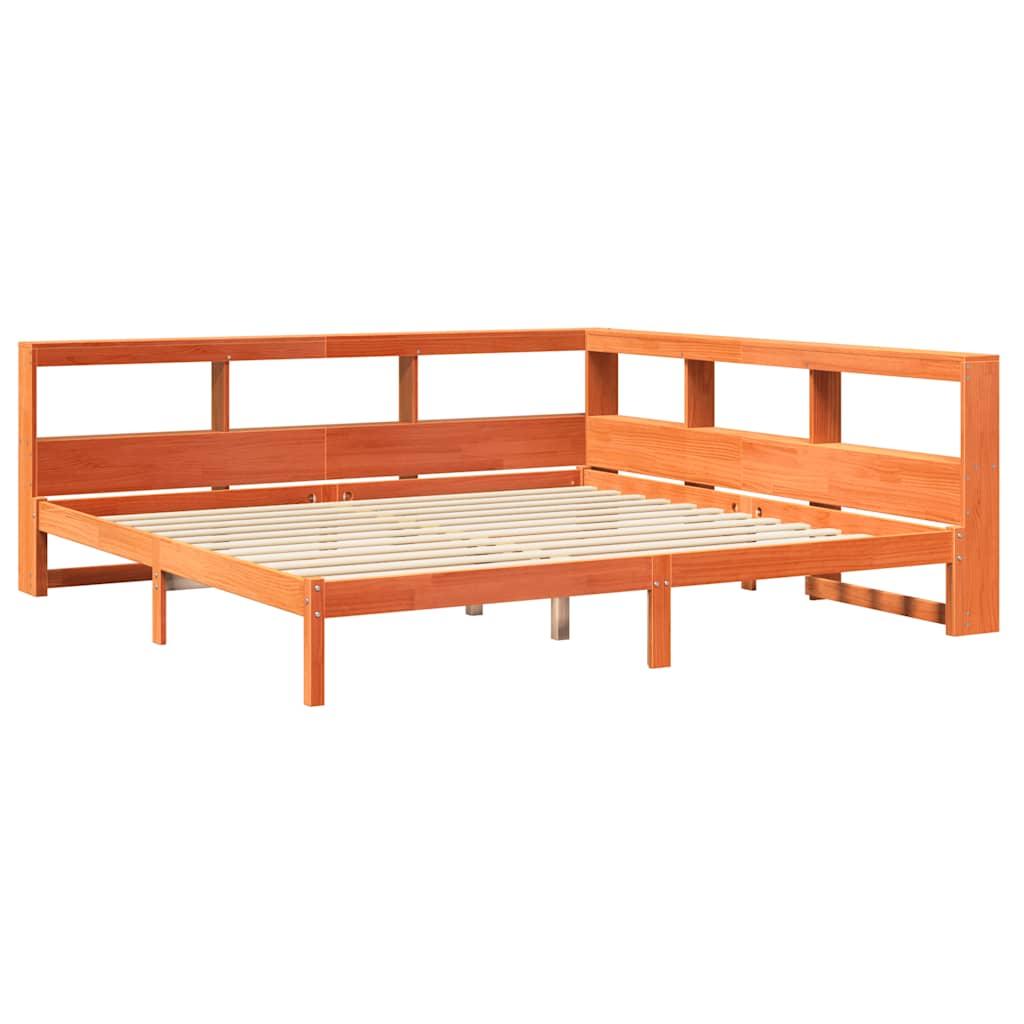 vidaXL Cama con estantería sin colchón madera maciza marrón 200x200 cm