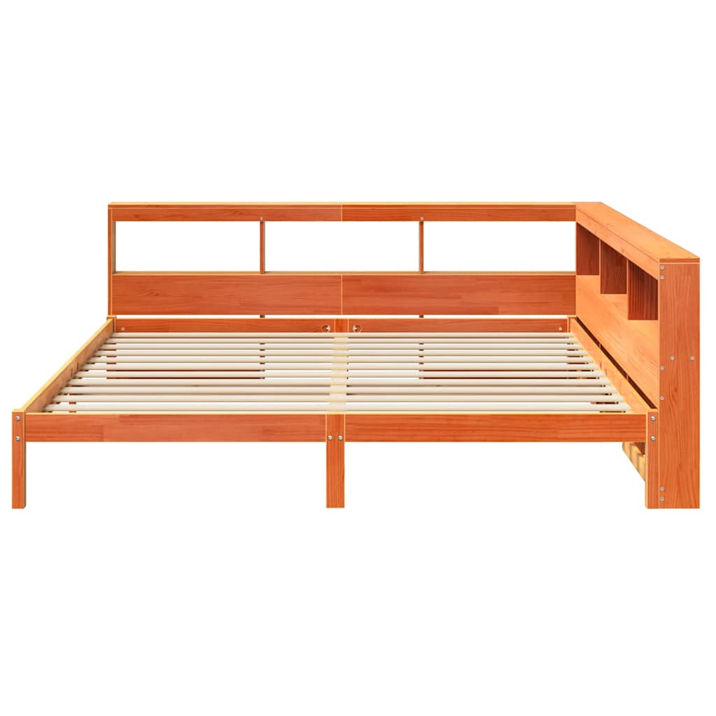 vidaXL Cama con estantería sin colchón madera maciza marrón 200x200 cm