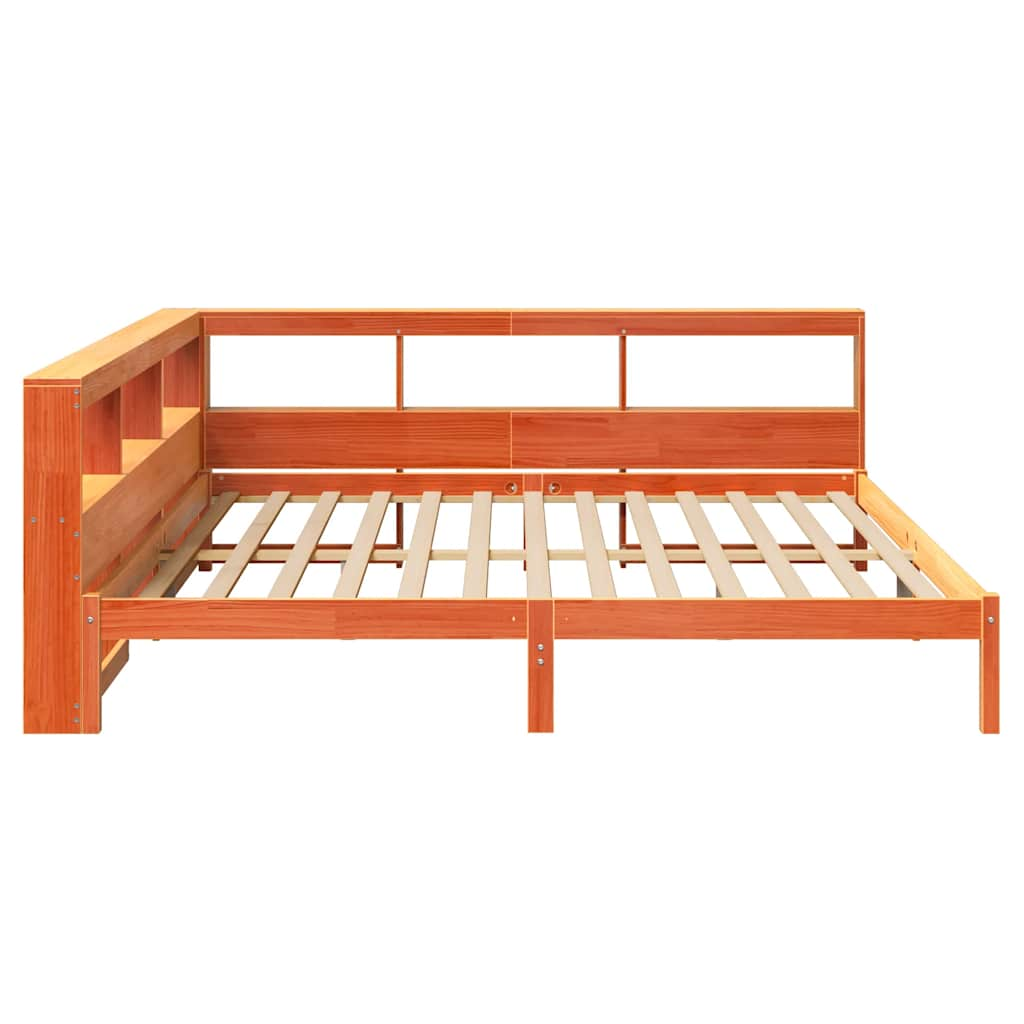 vidaXL Cama con estantería sin colchón madera maciza marrón 200x200 cm